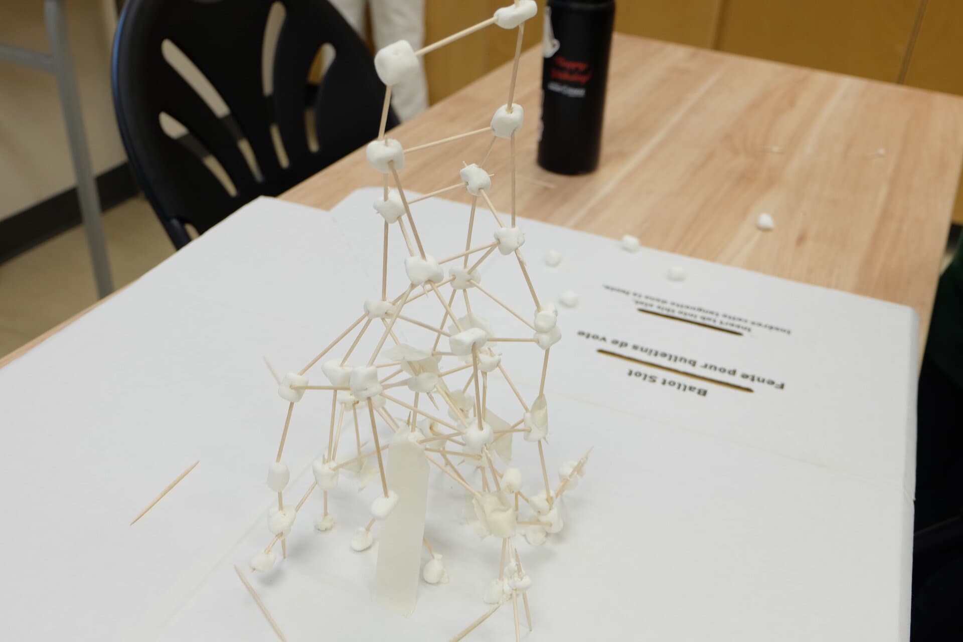 Students constructing their toothpick towers